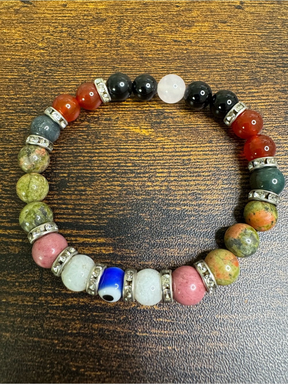 💚4/$20 Multicolour Stone Beaded Bracelet with Rhinestone Spacers